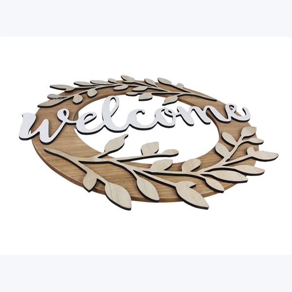 Wood Laser Cut Woodland Wreath Welcome Wall Sign