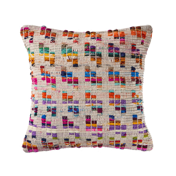 Eclectic Multicolored Chindi Throw Pillow & Insert