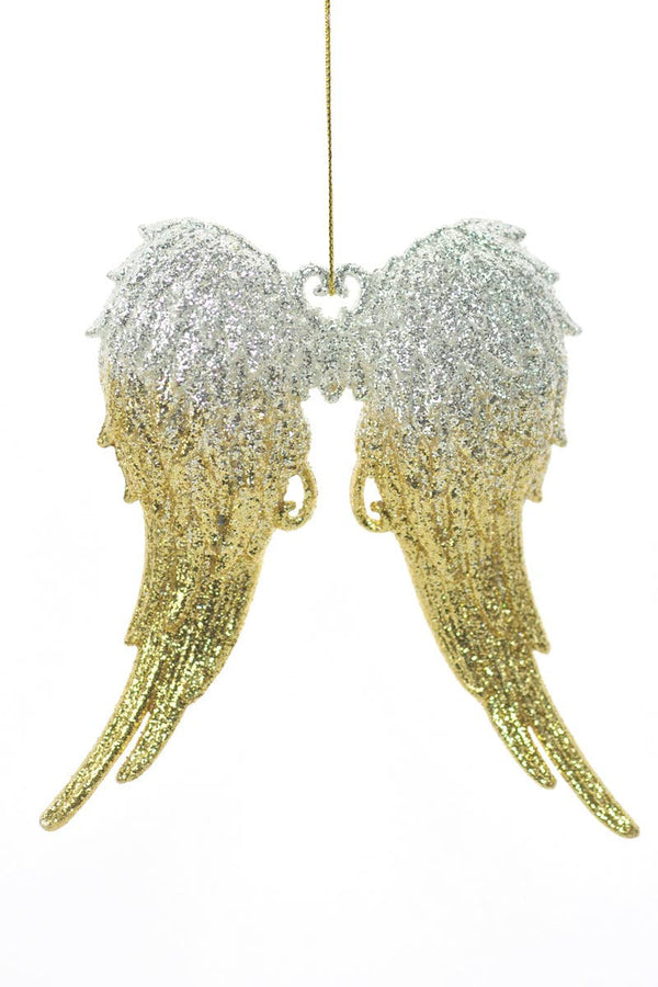 Gold Snow-Covered Angel Wings Ornament