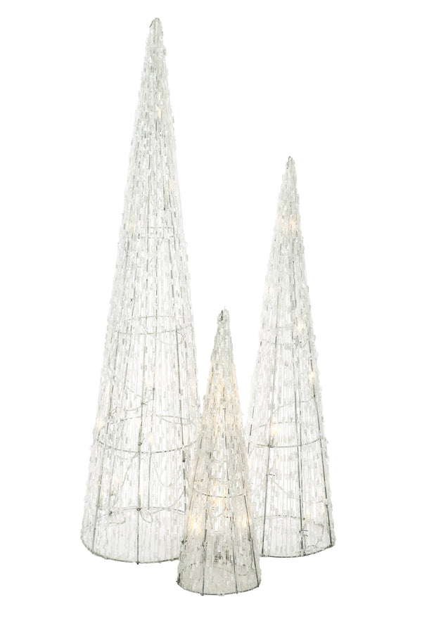 White Lighted Three-Piece Cone LED Tree Set