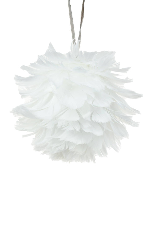 White Hanging Feather Ball Ornament
