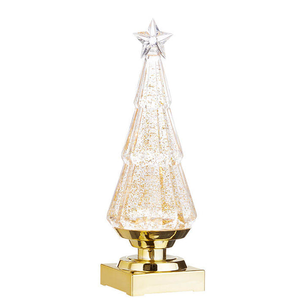 Lighted Clear Tree With Gold Swirling Glitter 11.75"