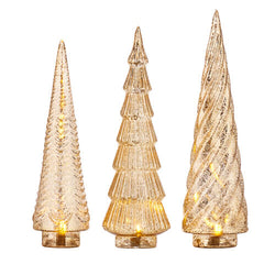 GOLD MERCURY GLASS LIGHTED TREES 14.25"