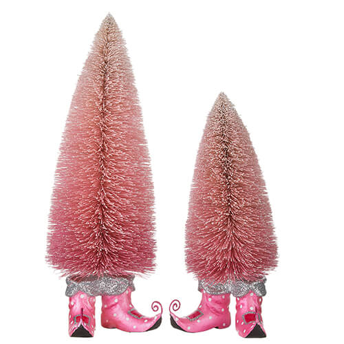 PINK BOTTLE BRUSH TREES WITH ELF SHOES 17.75"