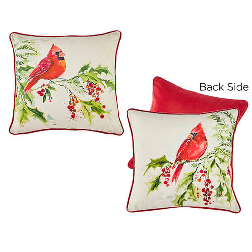 CARDINAL ON HOLLY BRANCH PILLOW 18"