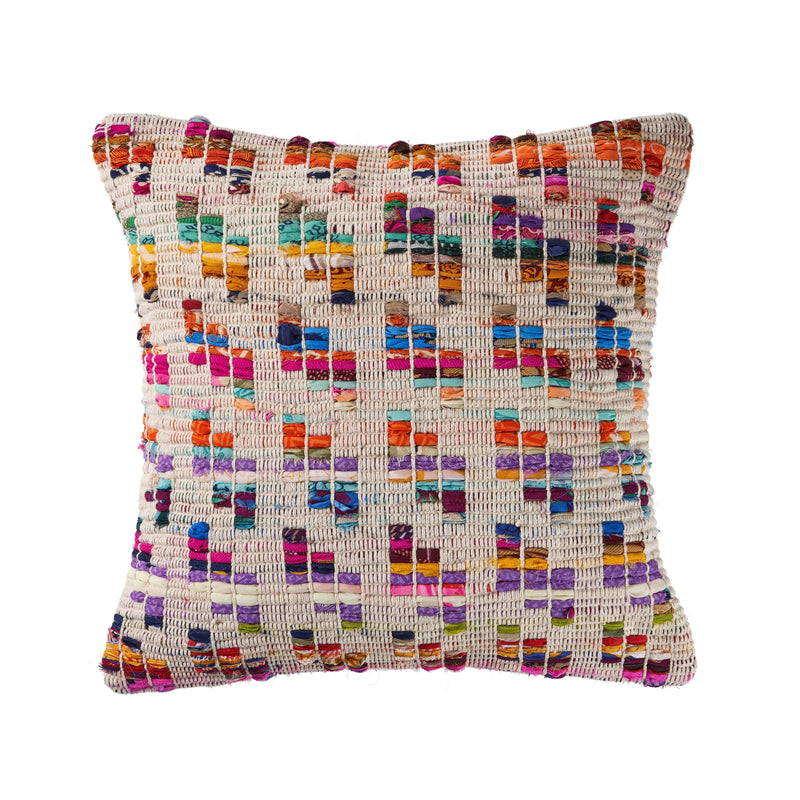 Eclectic Multicolored Chindi Throw Pillow & Insert
