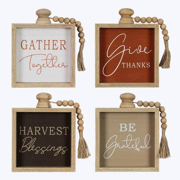 Wood Framed Fall Tabletop Sign with Wood Pull Knob and Bless
