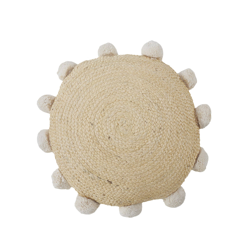 Natural Jute Throw Pillow Cover with Pom Pom Border Round