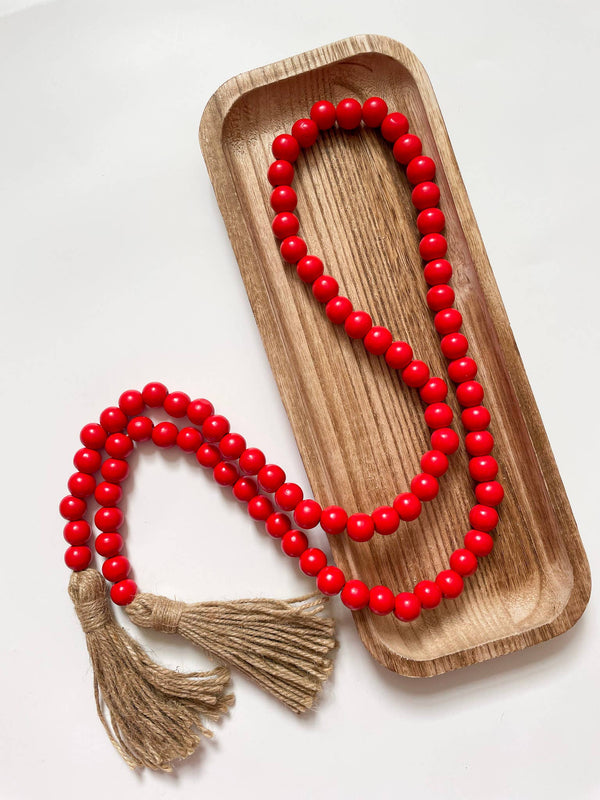 Red Wood Bead Garland with Tassels